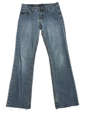 Vintage Cowgirl Up Low Rise Bootcut Jeans Raw Hem Medium Wash Y2K Western Size 4